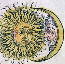 old world artistic rendering of the sun and moon